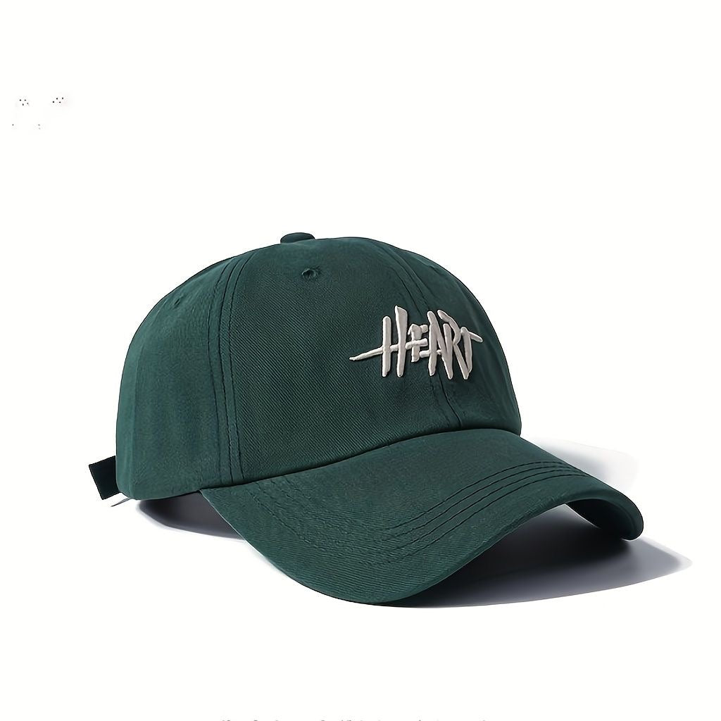 Heart Embroidered Baseball Cap – Adjustable Red & Dark Green Cotton Hat