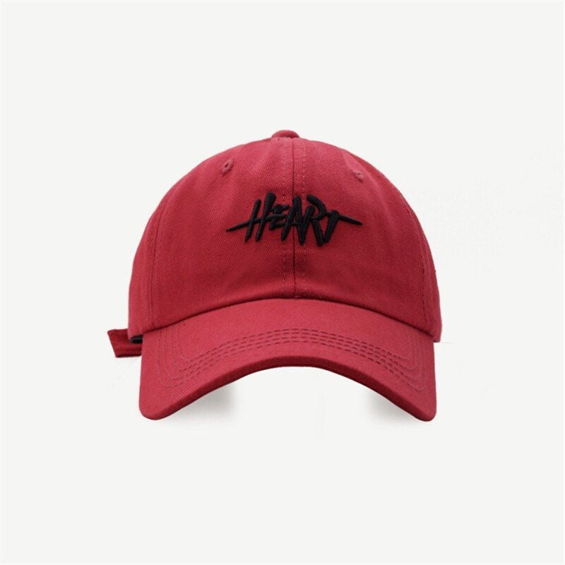Heart Embroidered Baseball Cap – Adjustable Red & Dark Green Cotton Hat