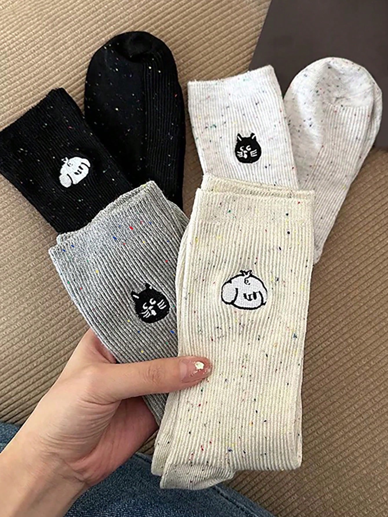 Cute Animal-Themed Socks Set – 4 Pairs with Playful Cat & Dog Designs