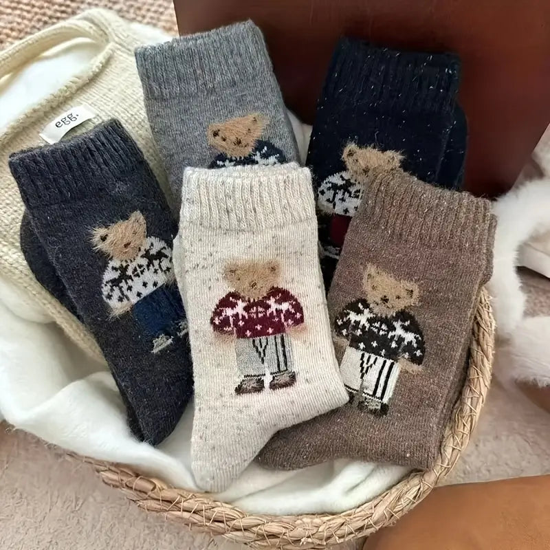 Cozy Winter Bear Pattern Socks – Warm Thick Knit Crew Socks for Men & Women