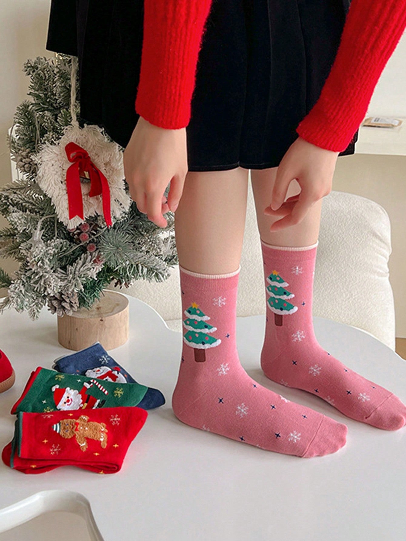 Festive Christmas Socks Set - Santa, Snowman, Tree, and Gingerbread Man Designs