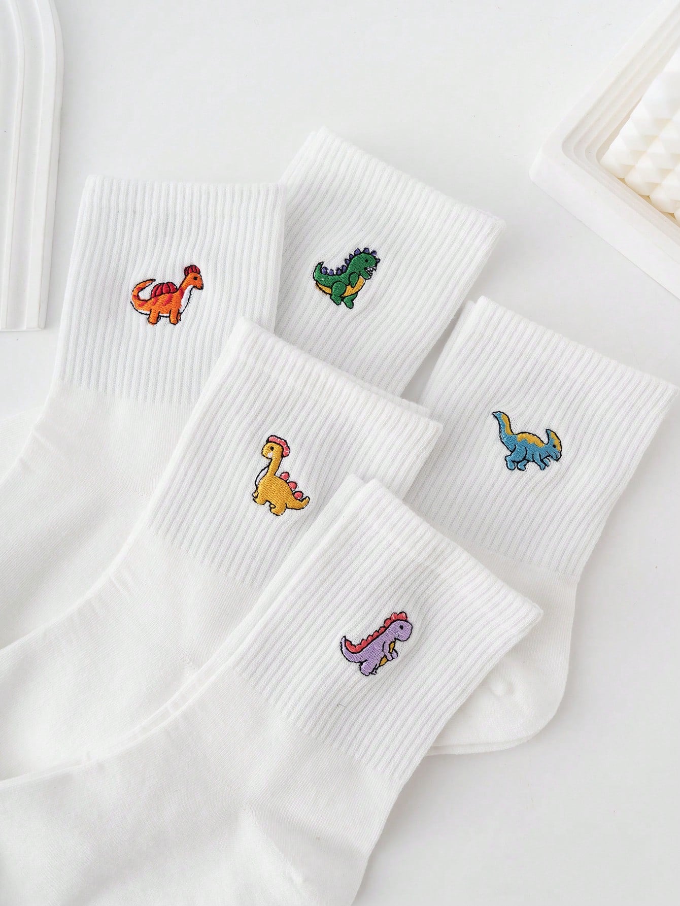 Adorable Dinosaur Embroidered Socks - Fun and Comfortable White Socks