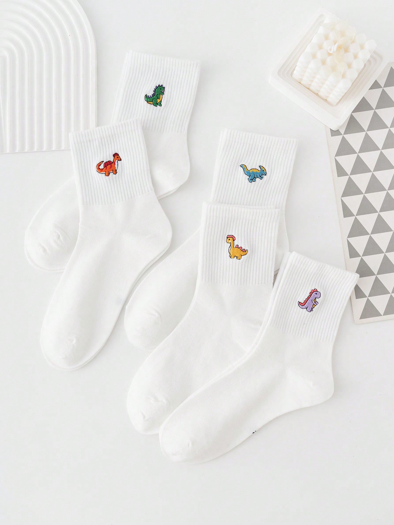 Adorable Dinosaur Embroidered Socks - Fun and Comfortable White Socks