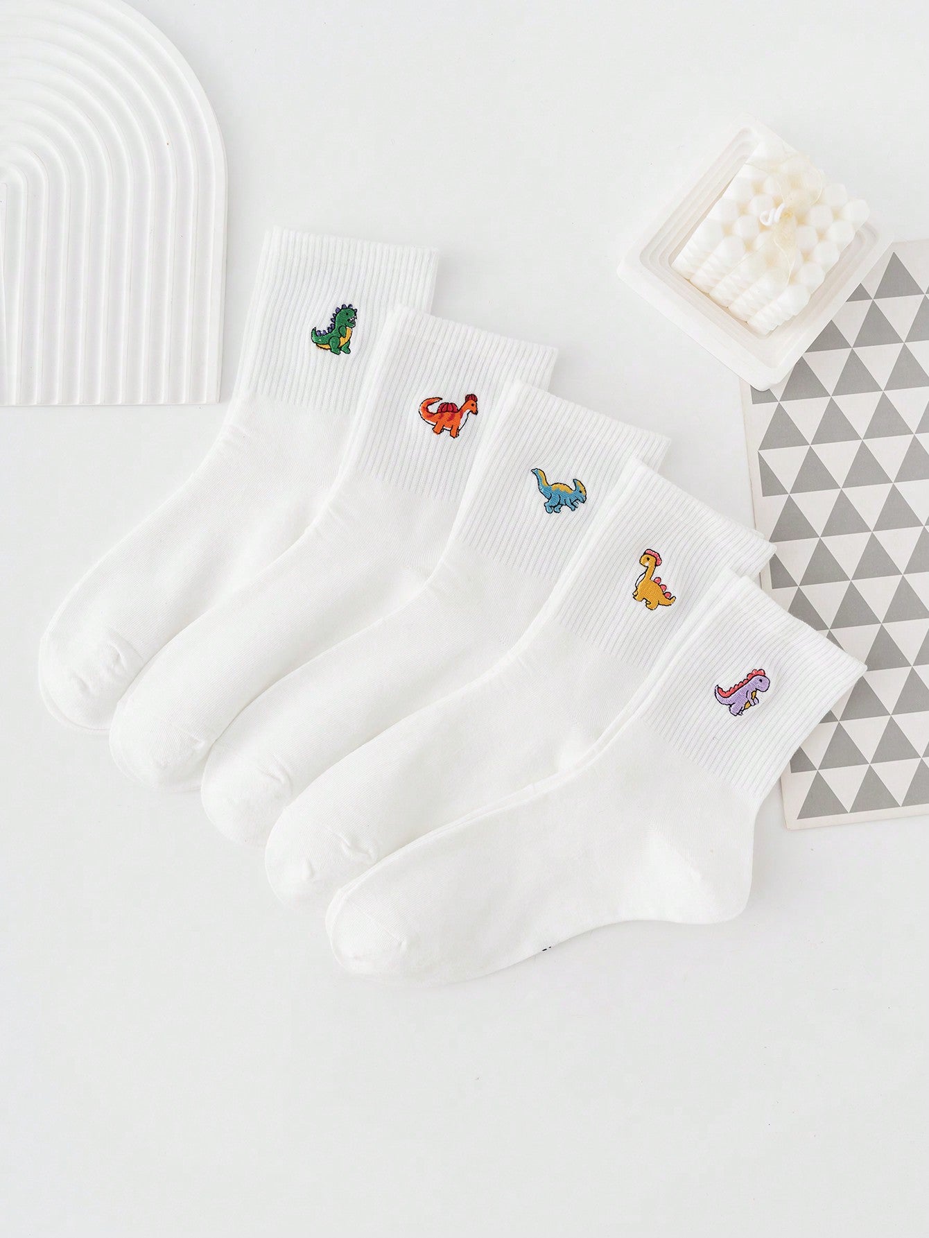 Adorable Dinosaur Embroidered Socks - Fun and Comfortable White Socks