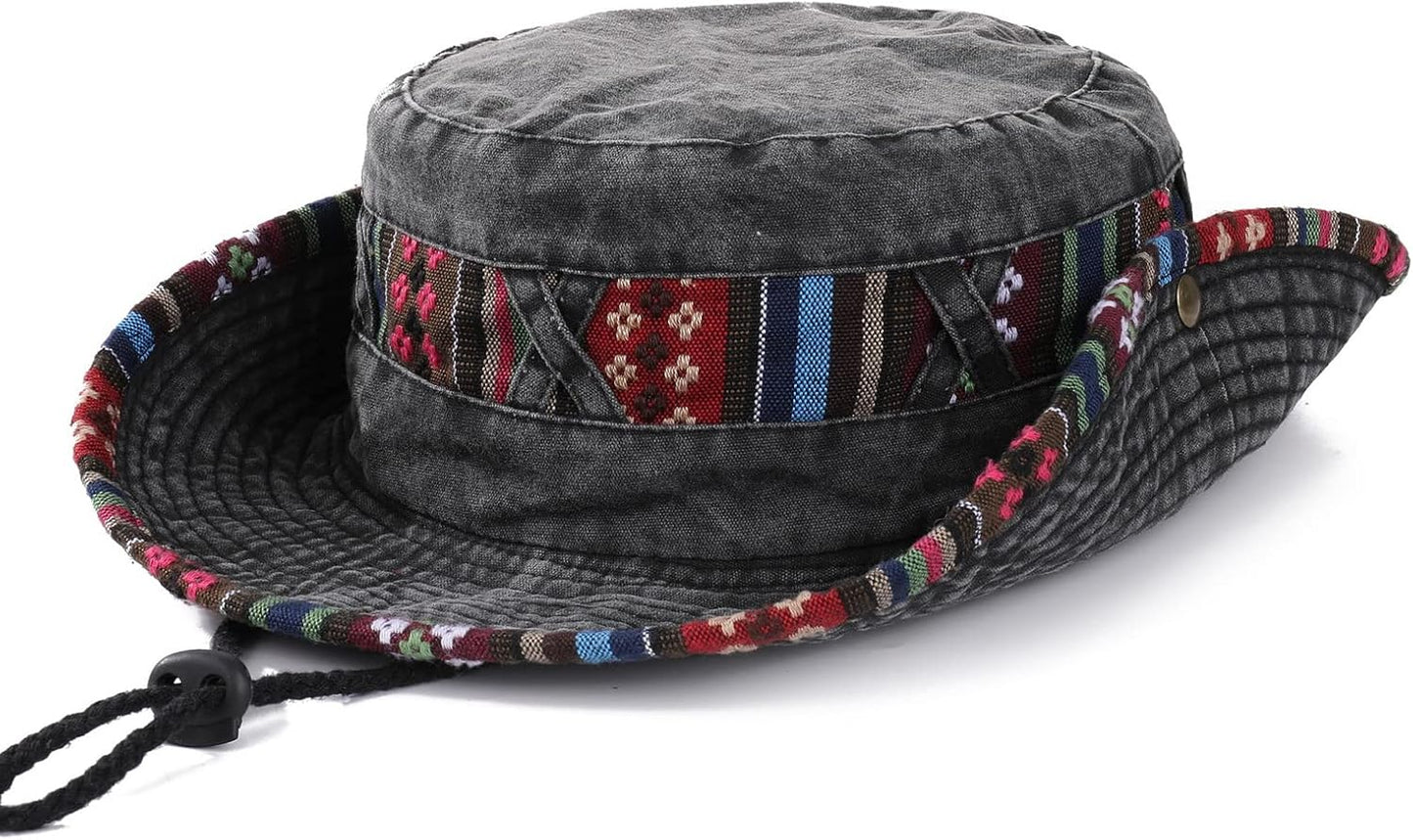 Handmade Vintage Boho Bucket Hat – Unisex Retro Style With Adjustable Strap