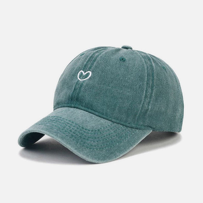 Minimal Heart Cap – Washed Green Baseball Hat with Embroidered Detail