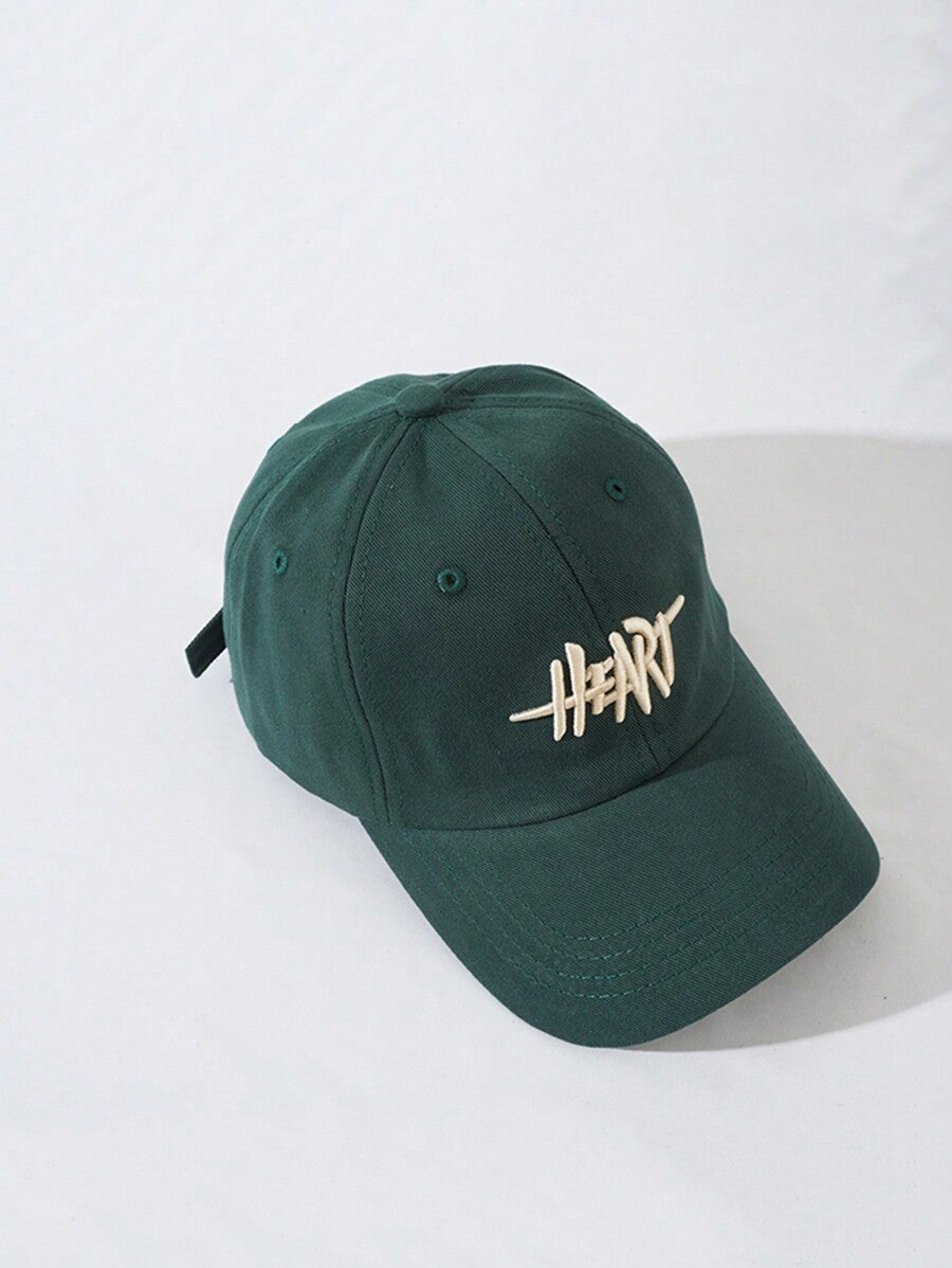 Heart Embroidered Baseball Cap – Adjustable Red & Dark Green Cotton Hat
