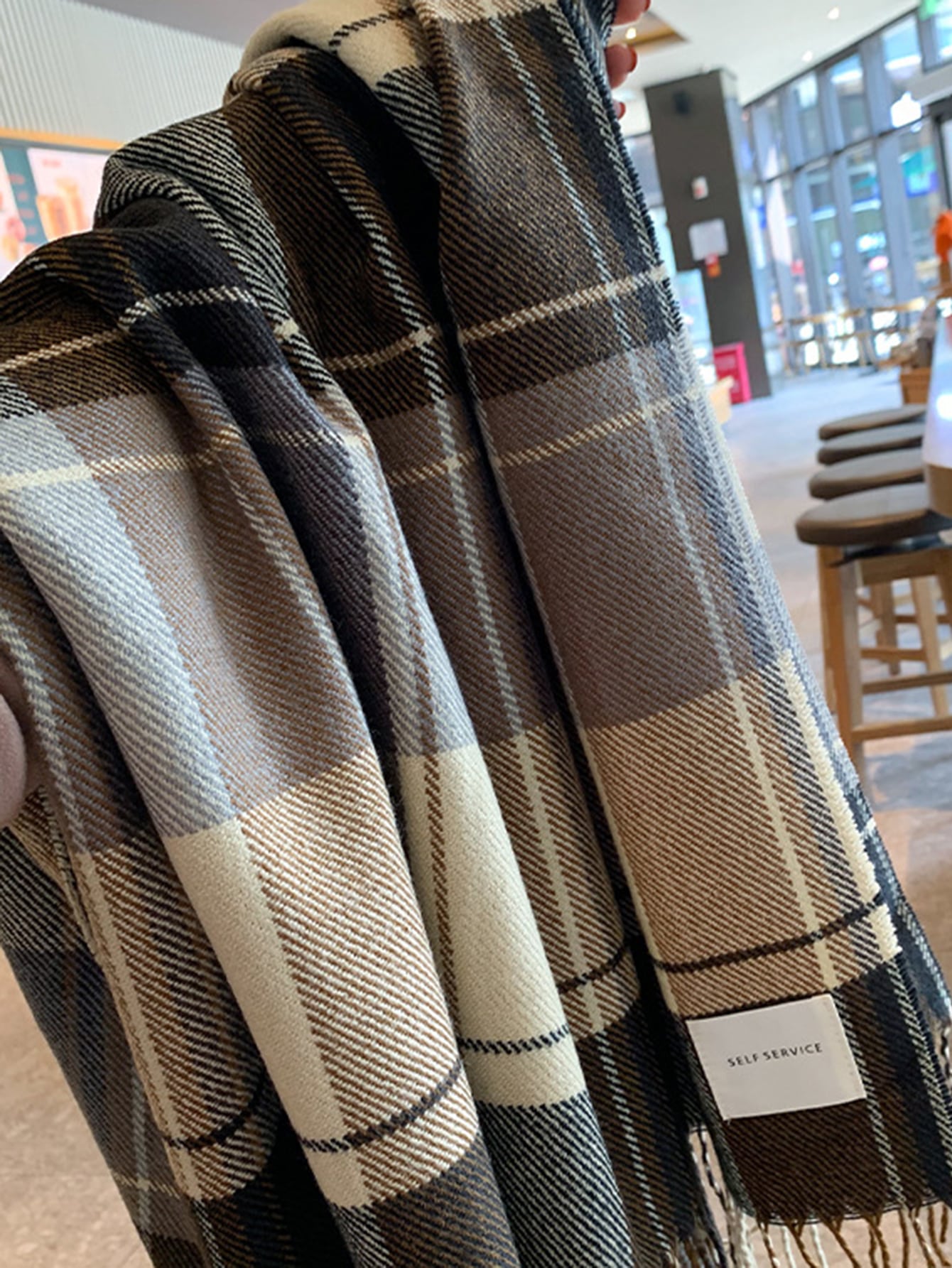 Classic Khaki Plaid Scarf - Cozy & Stylish Winter Accessory