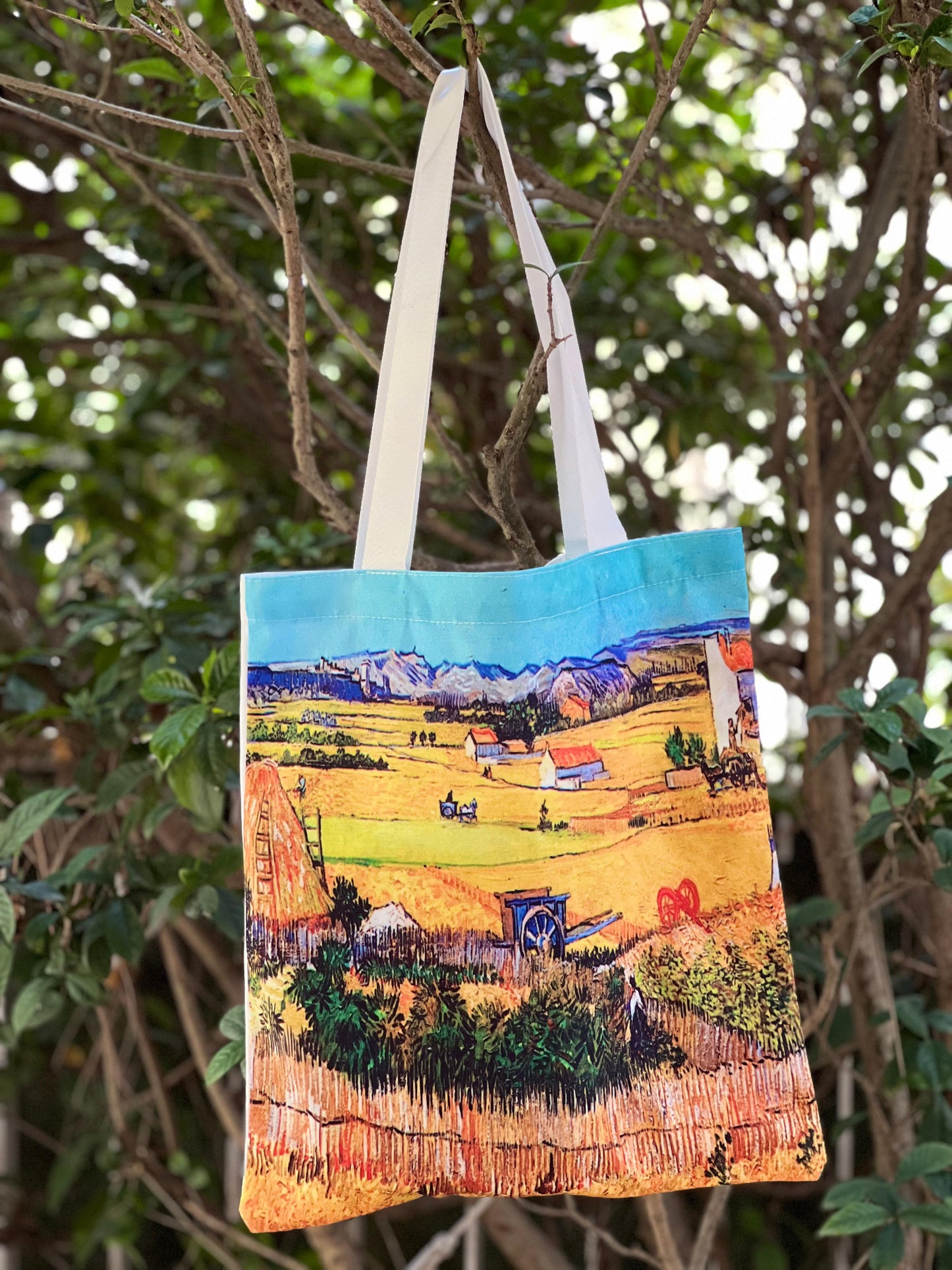 Van Gogh Wheat Field with Mountains Tote Bag – Golden Nature Landscape