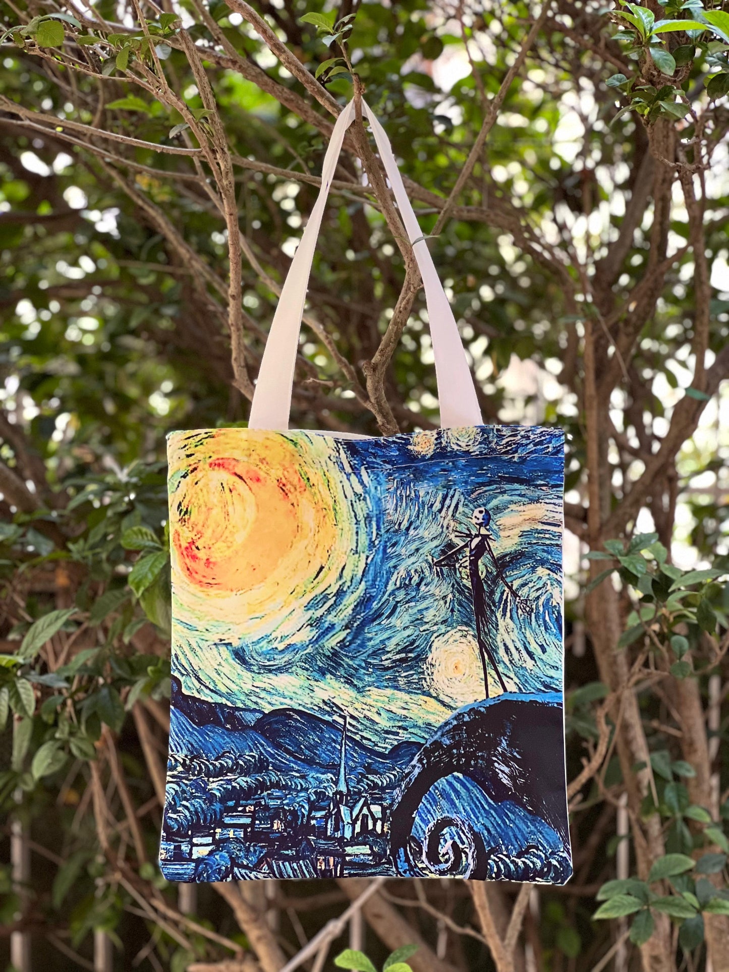 Van Gogh Road with Cypress and Star Tote Bag – Mystical Night Canvas Bag