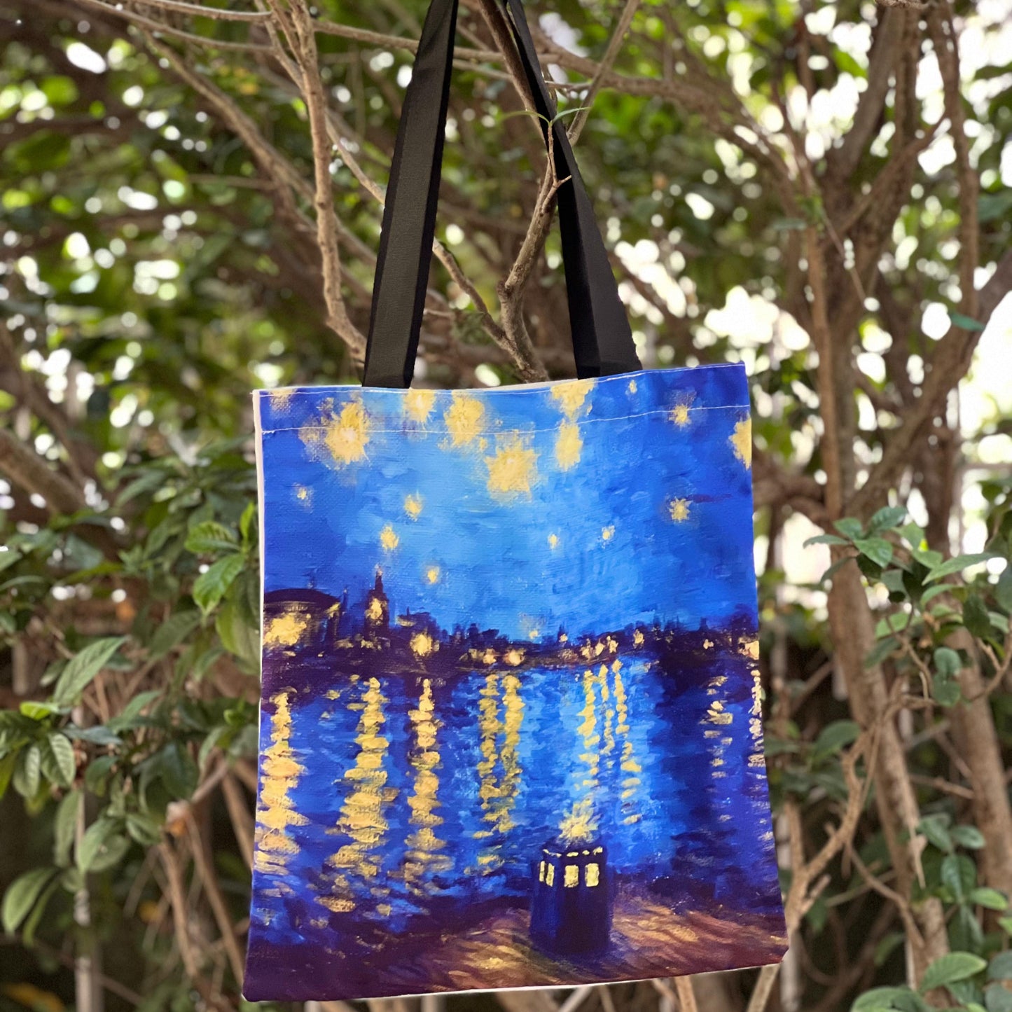 Van Gogh Starry Night Over the Rhône Tote Bag – Artistic Canvas Shoulder Bag
