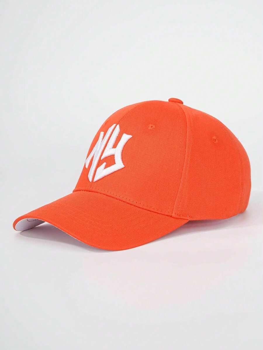 NY Embroidered Baseball Cap – Bright Orange Cotton Hat