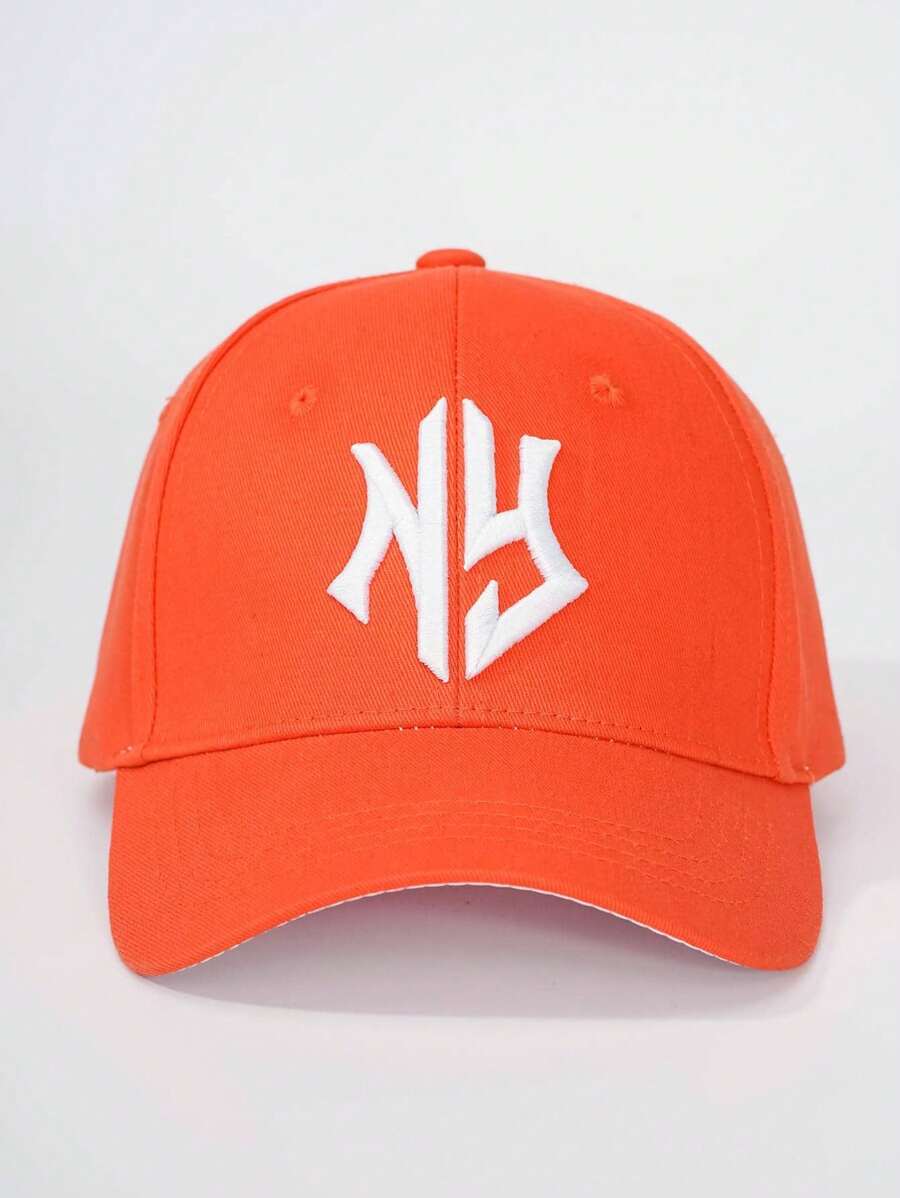 NY Embroidered Baseball Cap – Bright Orange Cotton Hat