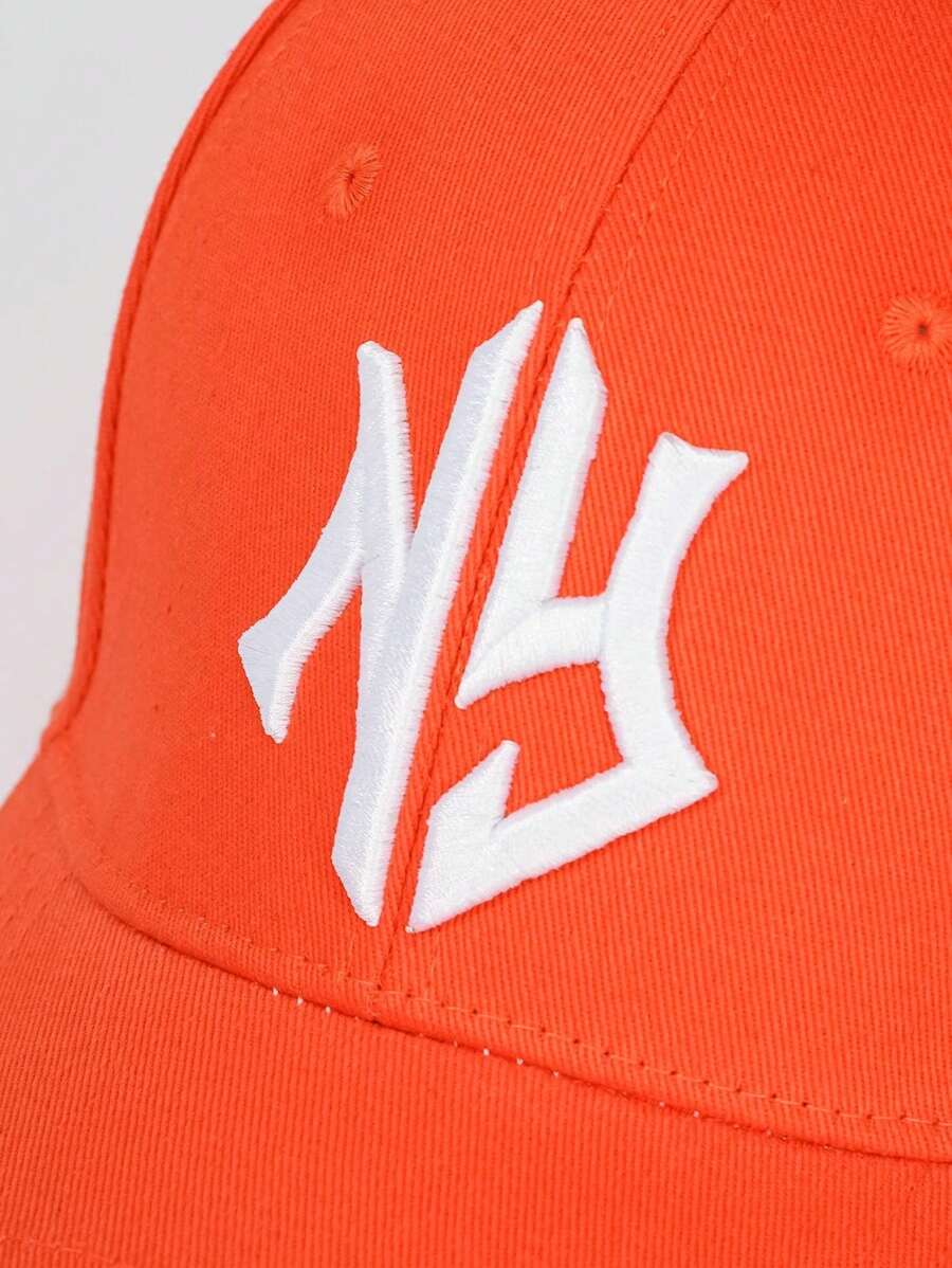 NY Embroidered Baseball Cap – Bright Orange Cotton Hat
