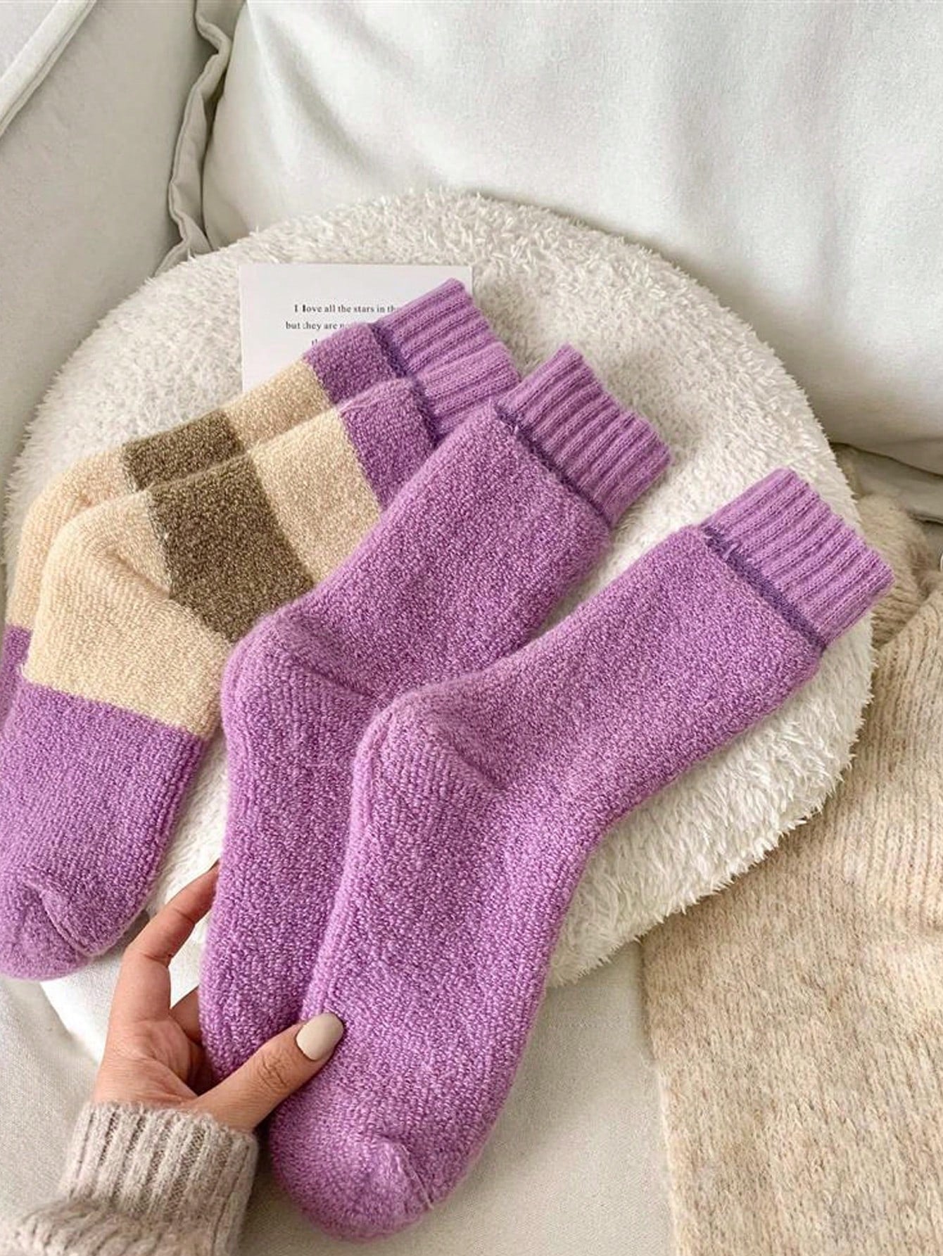 4 Pairs Cute Heart & Striped Knit Socks – Warm Winter Wool Blend Socks for Women