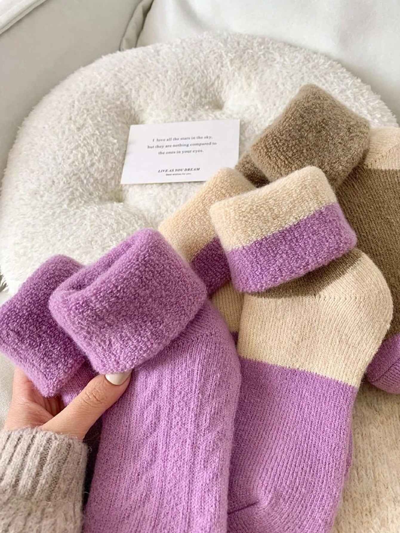 4 Pairs Cute Heart & Striped Knit Socks – Warm Winter Wool Blend Socks for Women