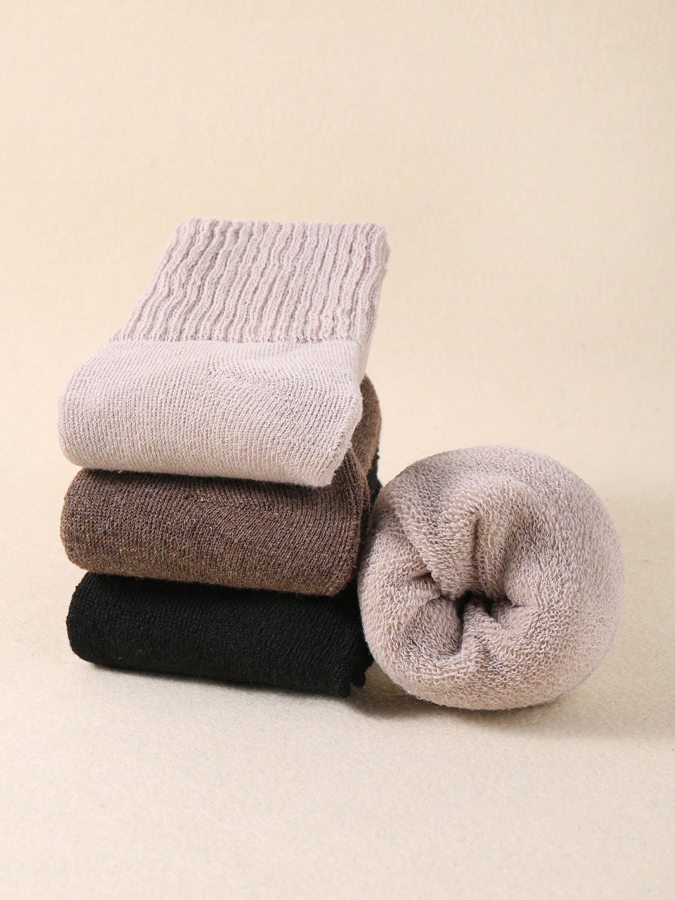 Classic Neutral Ribbed Winter Socks – Soft Thermal Knit Socks for Everyday Comfort