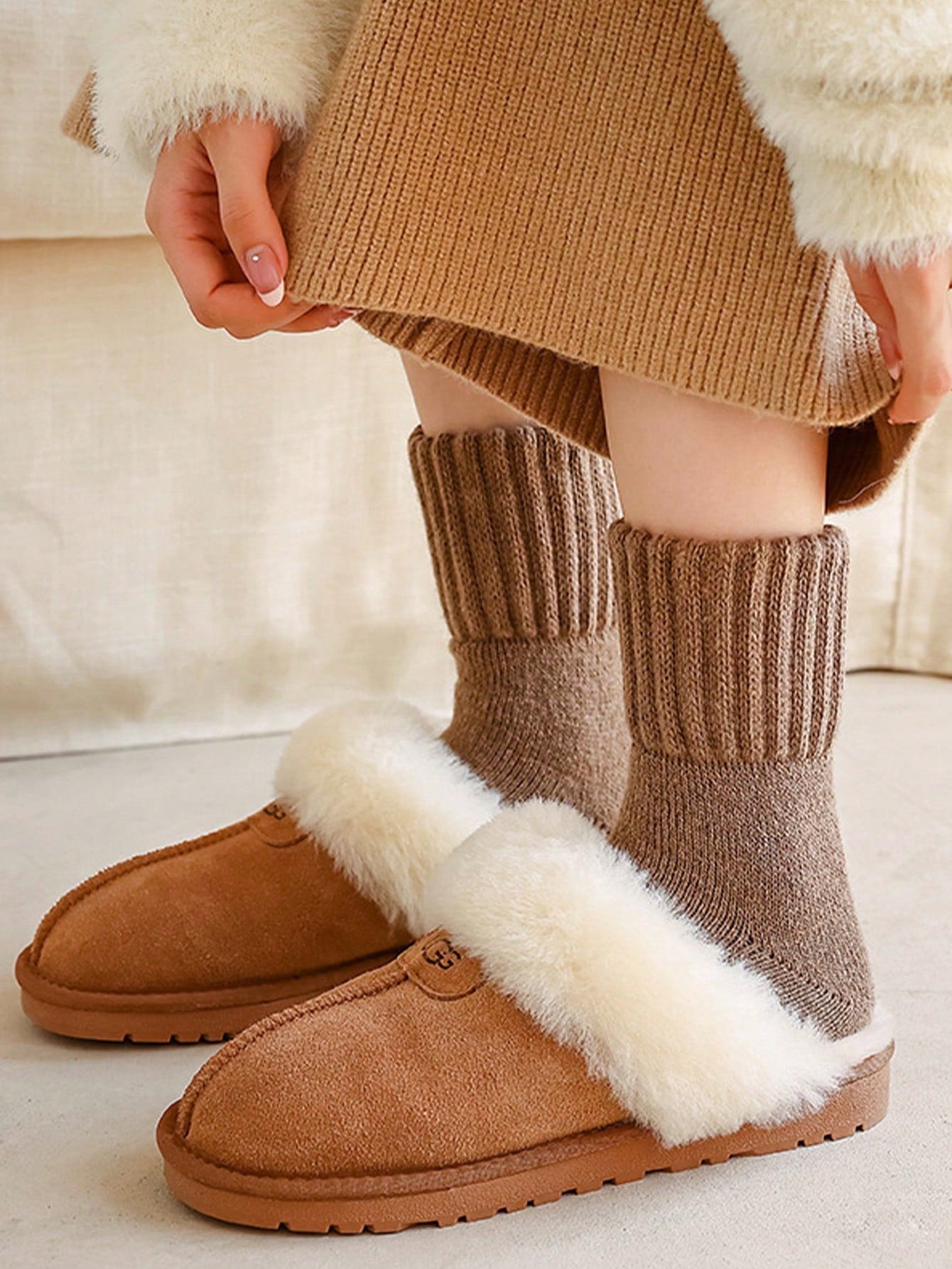 Classic Neutral Ribbed Winter Socks – Soft Thermal Knit Socks for Everyday Comfort