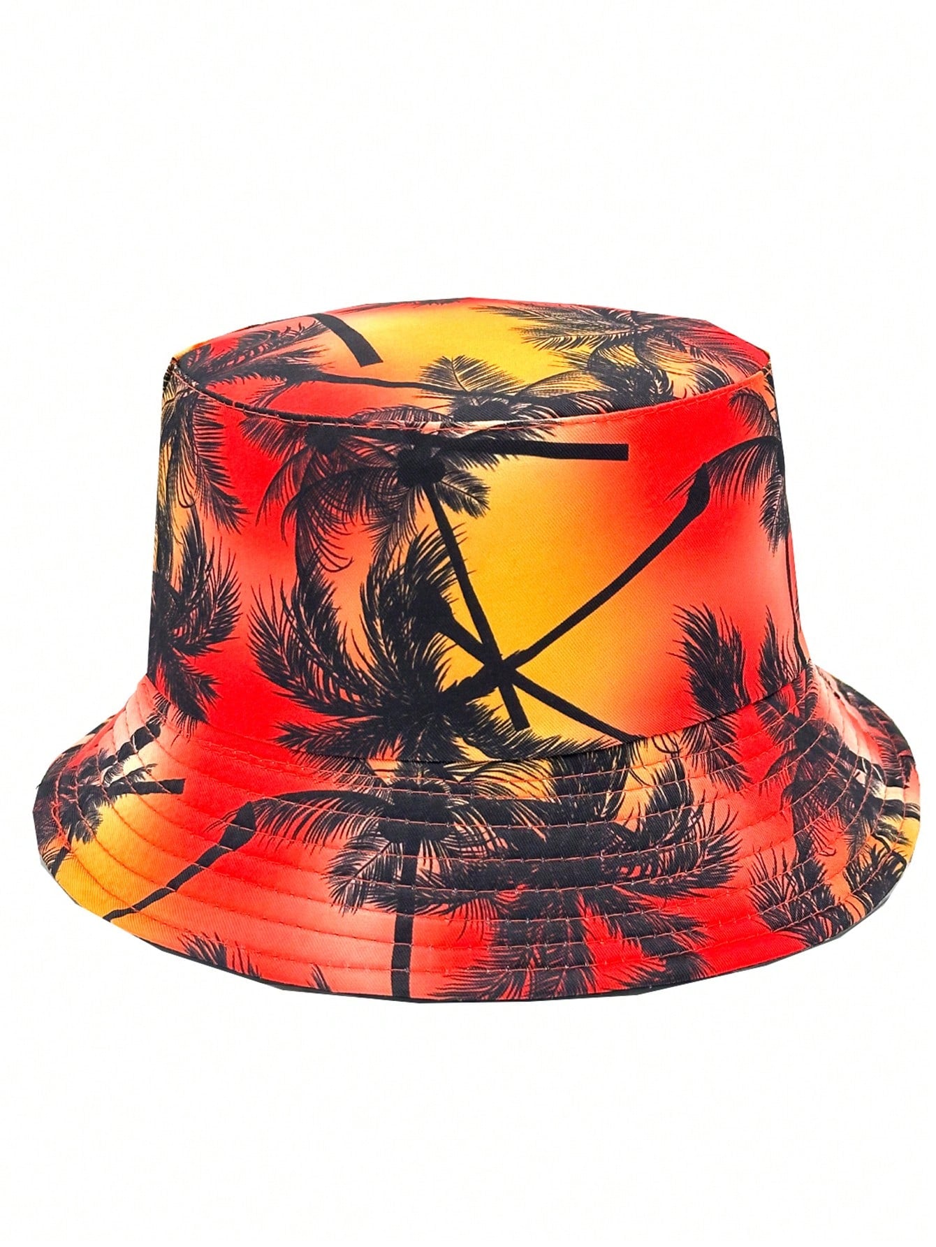 Sunset Vibe Bucket Hat – Red & Orange Palm Tree Print