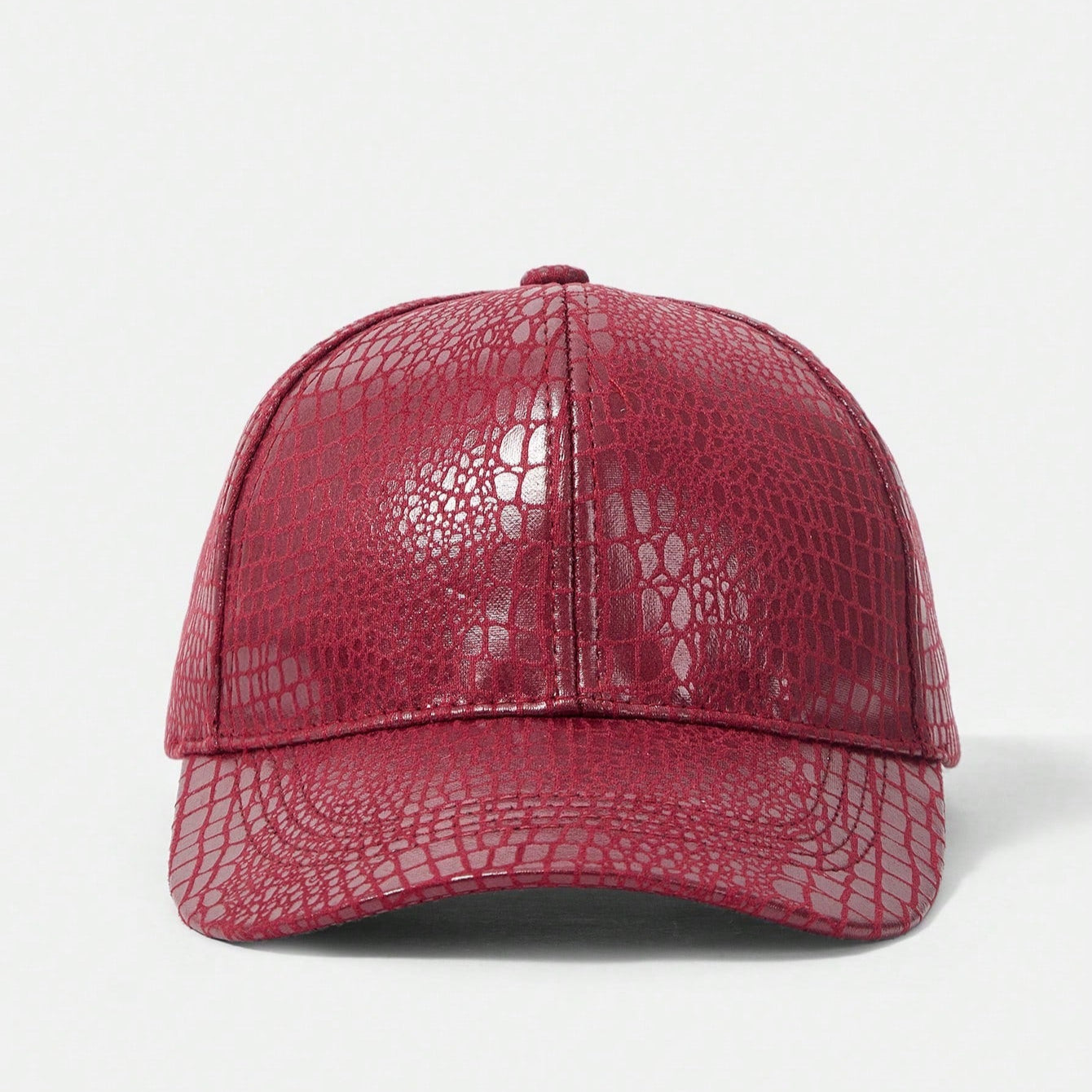 Bold Red Croc-Texture Leather Cap