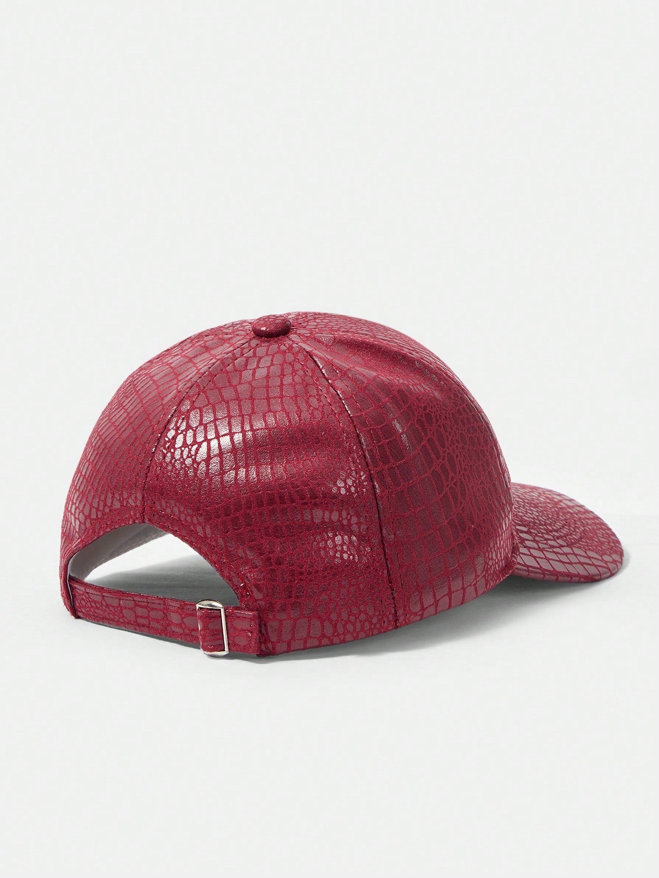 Bold Red Croc-Texture Leather Cap