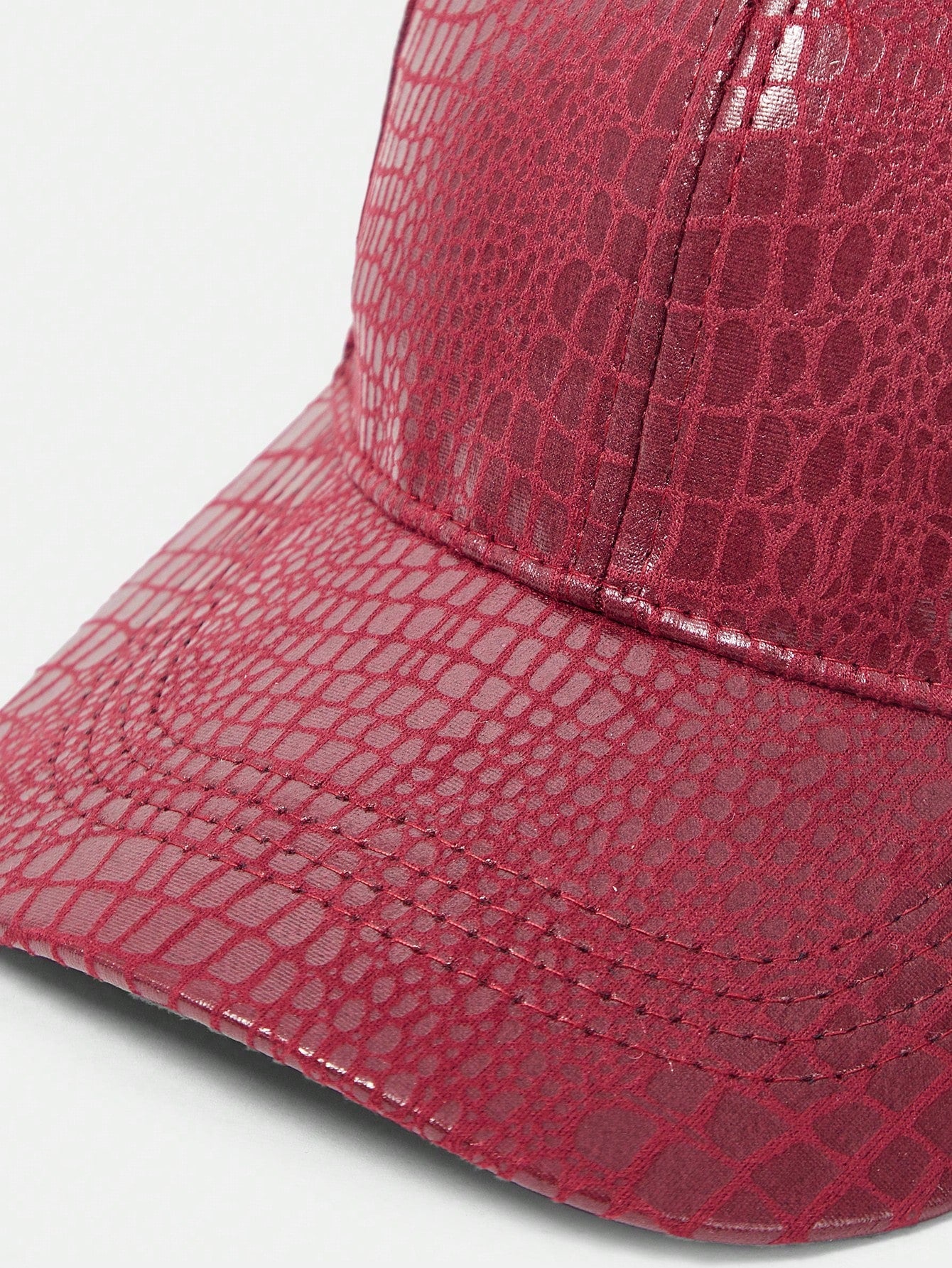 Bold Red Croc-Texture Leather Cap