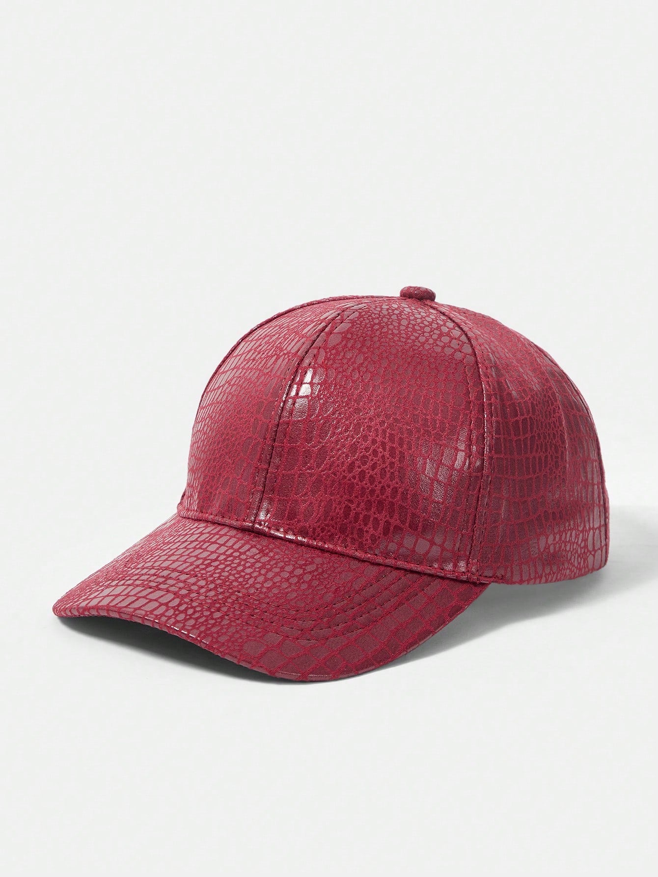 Bold Red Croc-Texture Leather Cap