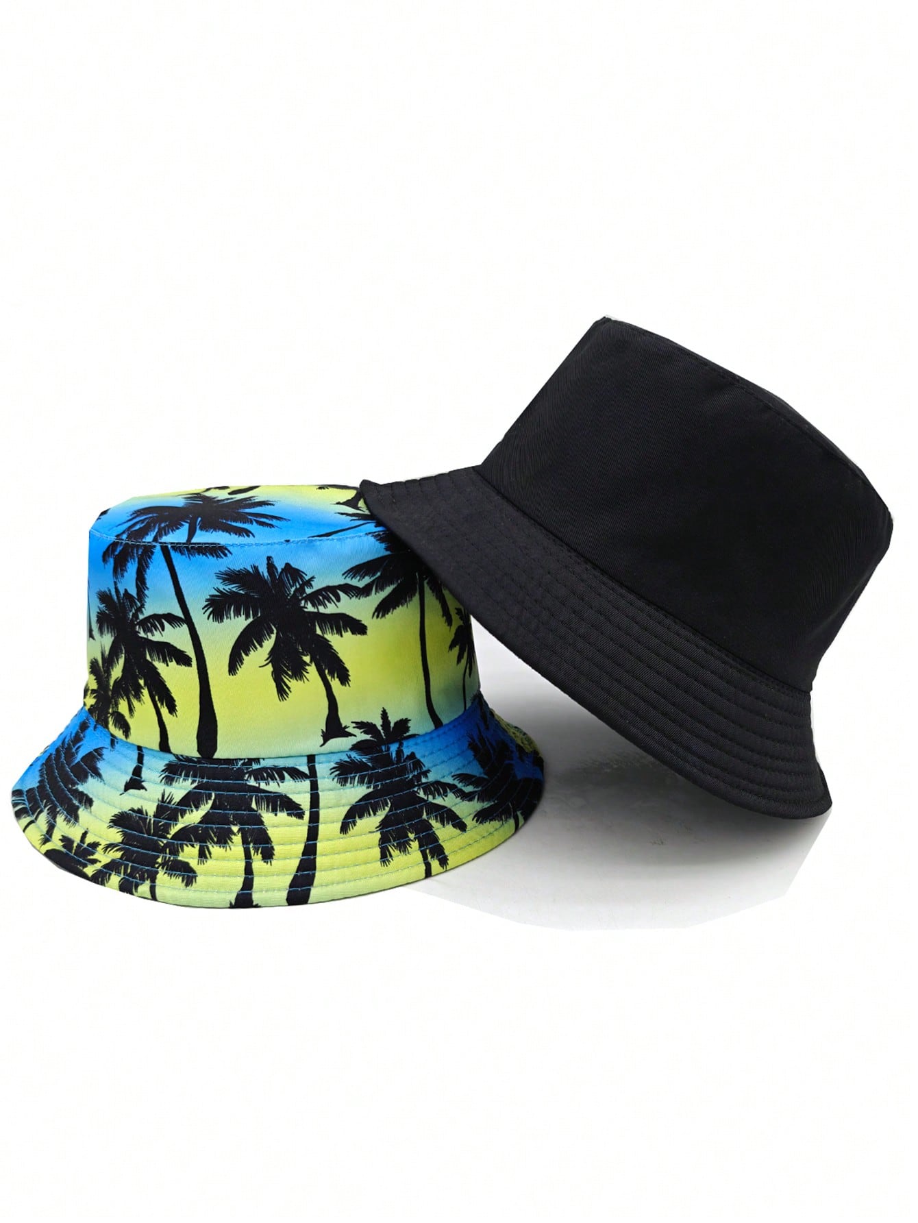 2-in-1 Ocean Vibes Bucket Hat – Blue & Yellow Palm Print