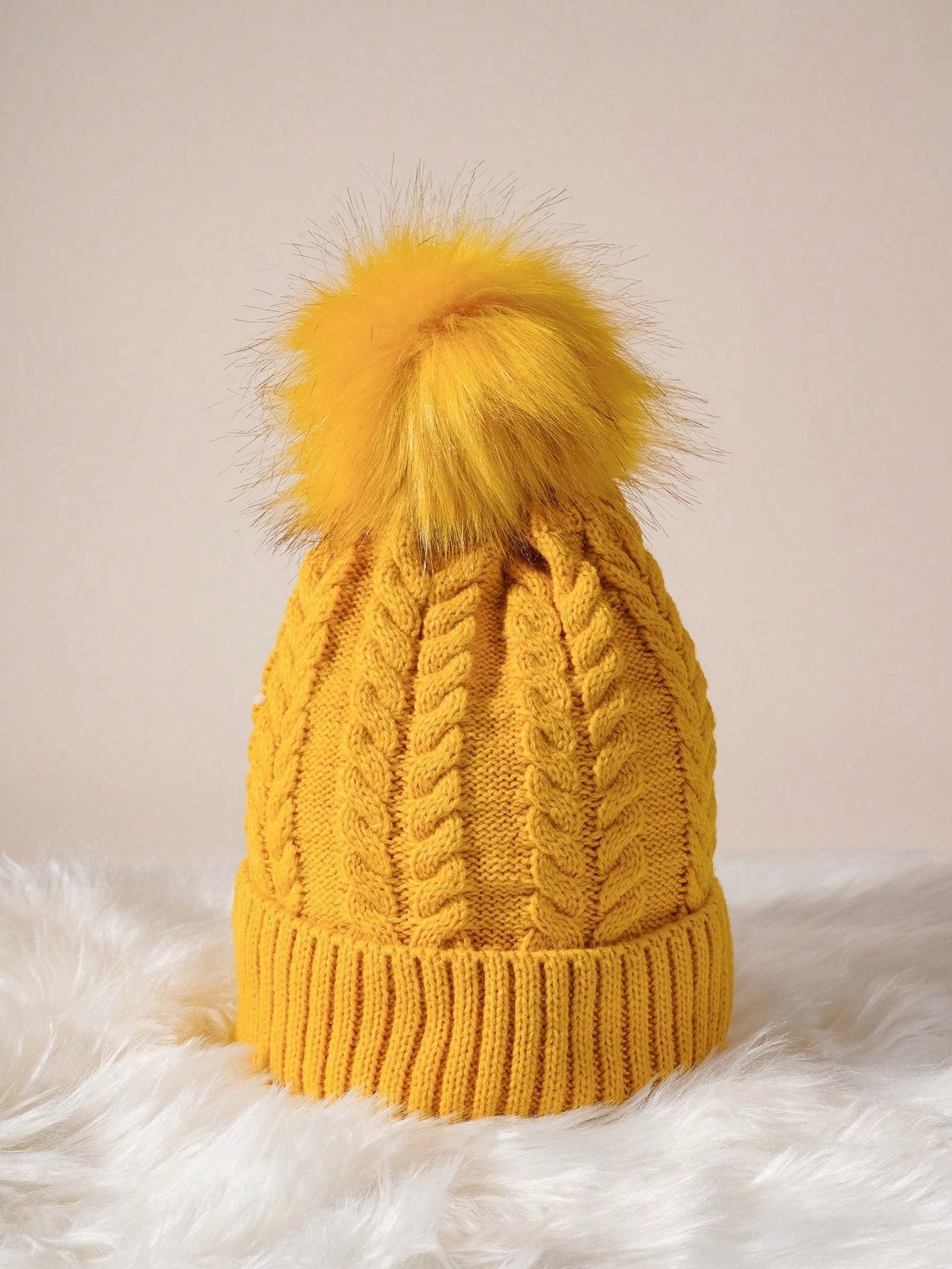 Cozy Yellow Pom-Pom Beanie – Stylish Winter Knit Hat for Women
