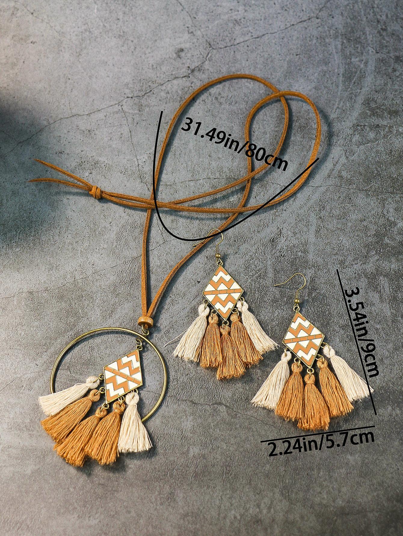 3pcs set Bohemian Style Multicolor Diamond: Necklace and Earring
