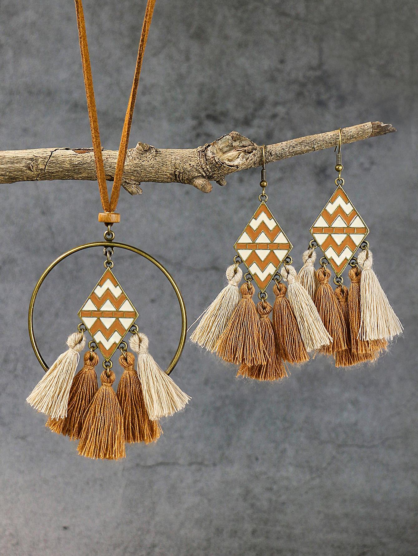 3pcs set Bohemian Style Multicolor Diamond: Necklace and Earring