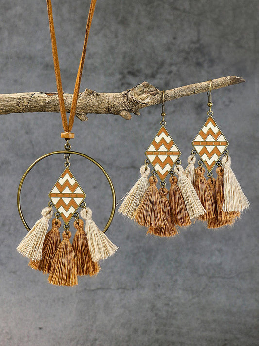 3pcs set Bohemian Style Multicolor Diamond: Necklace and Earring