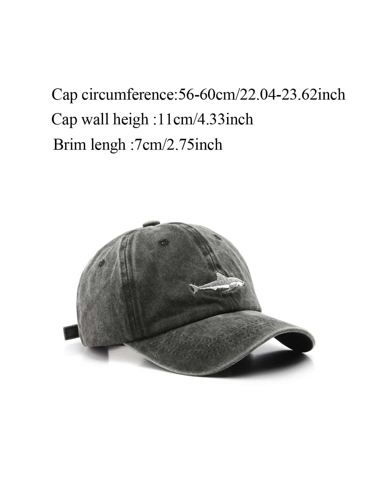 1pc Unisex Sporty Vintage Washed Shark Baseball Cap