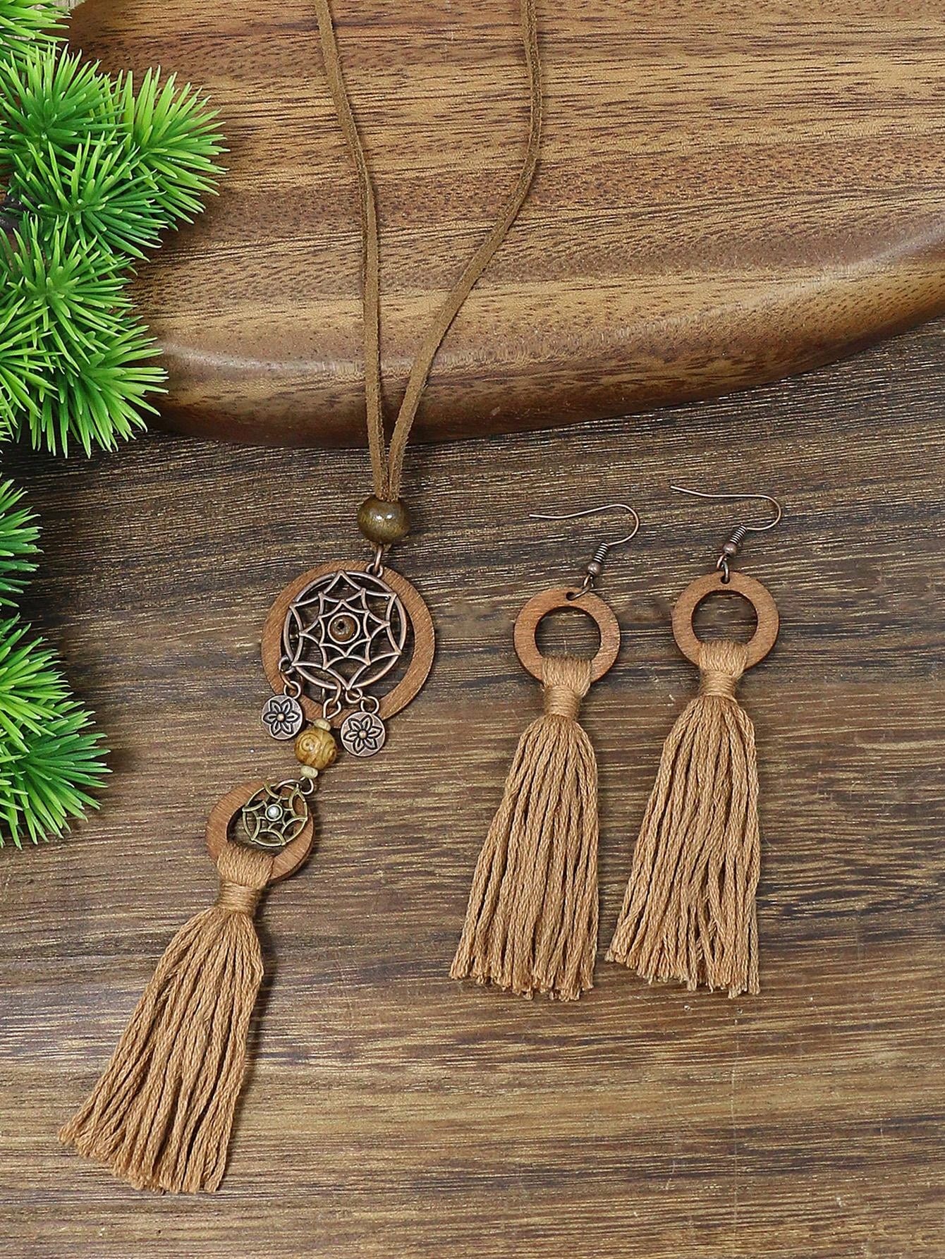 3pcs Bohemian Vintage Style Fringe: Necklace and Earring