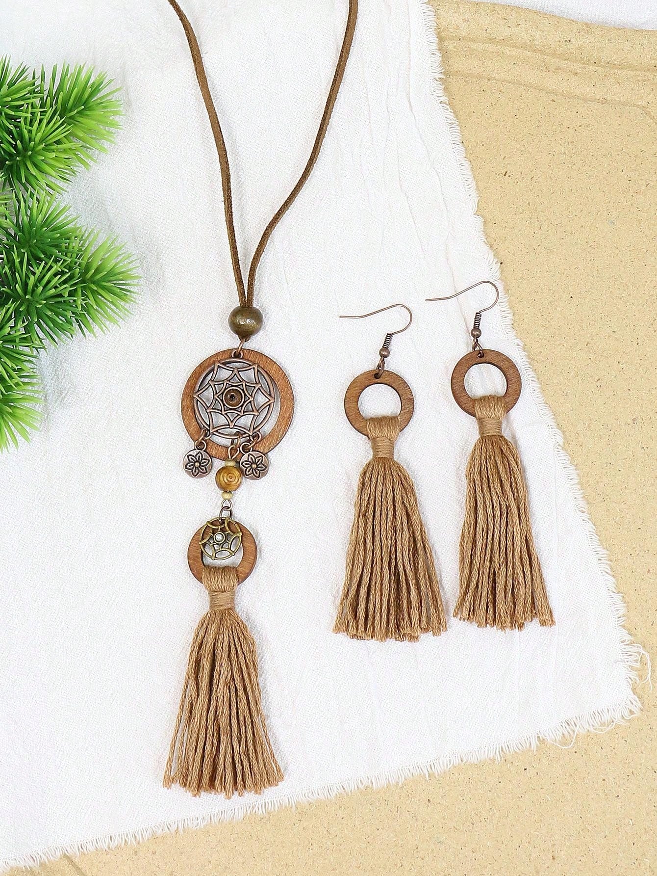 3pcs Bohemian Vintage Style Fringe: Necklace and Earring