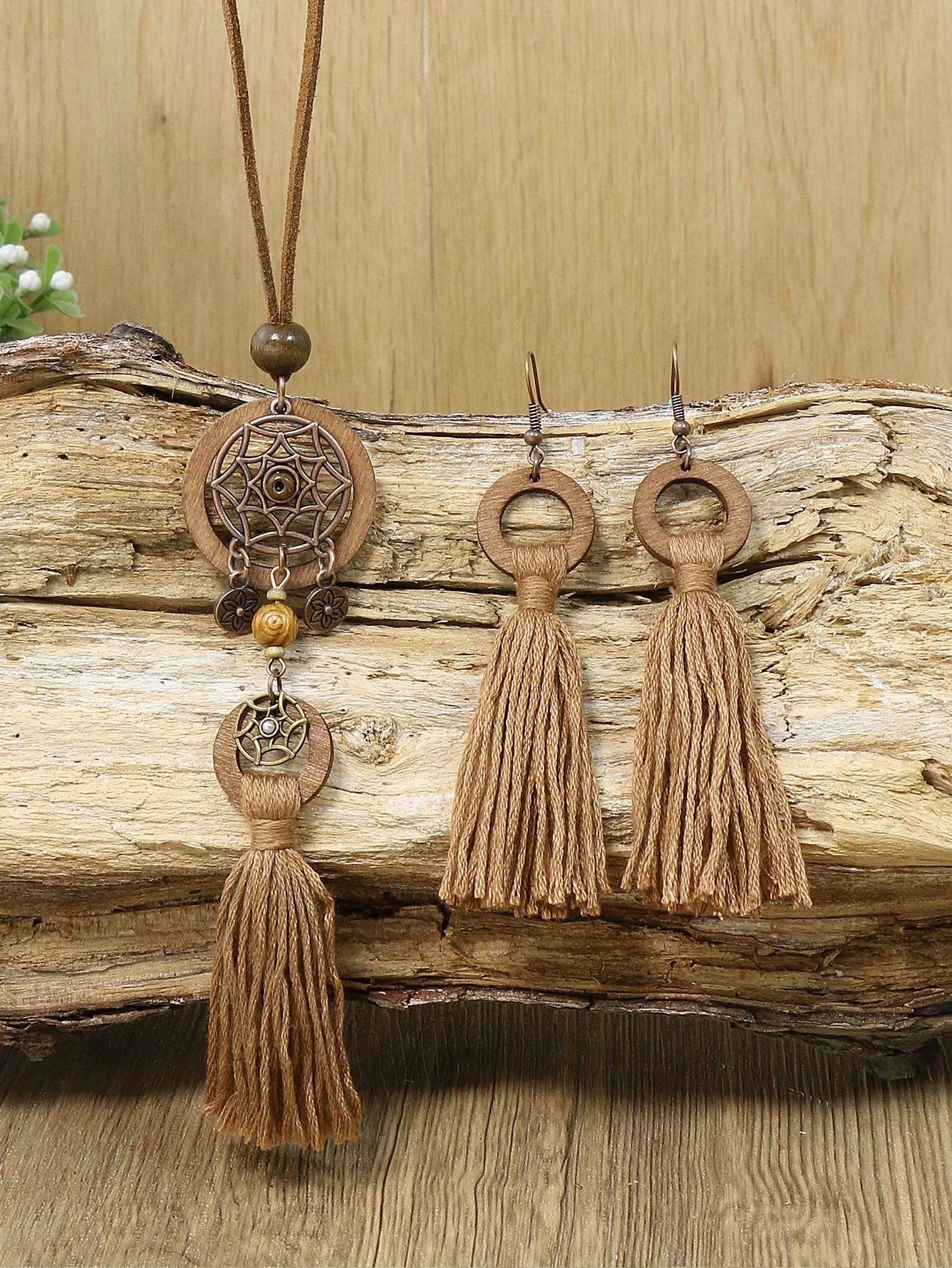 3pcs Bohemian Vintage Style Fringe: Necklace and Earring