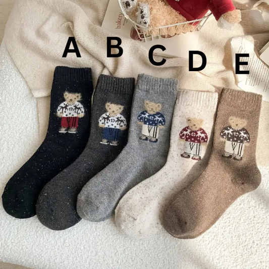 Cozy Winter Bear Pattern Socks – Warm Thick Knit Crew Socks for Men & Women