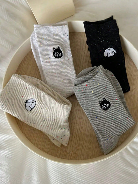Cute Animal-Themed Socks Set – 4 Pairs with Playful Cat & Dog Designs