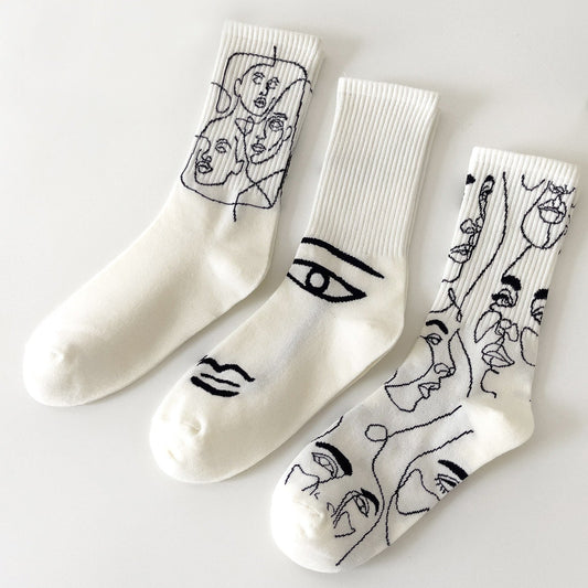 3-pairs Mid calf Socks With Abstract Figure