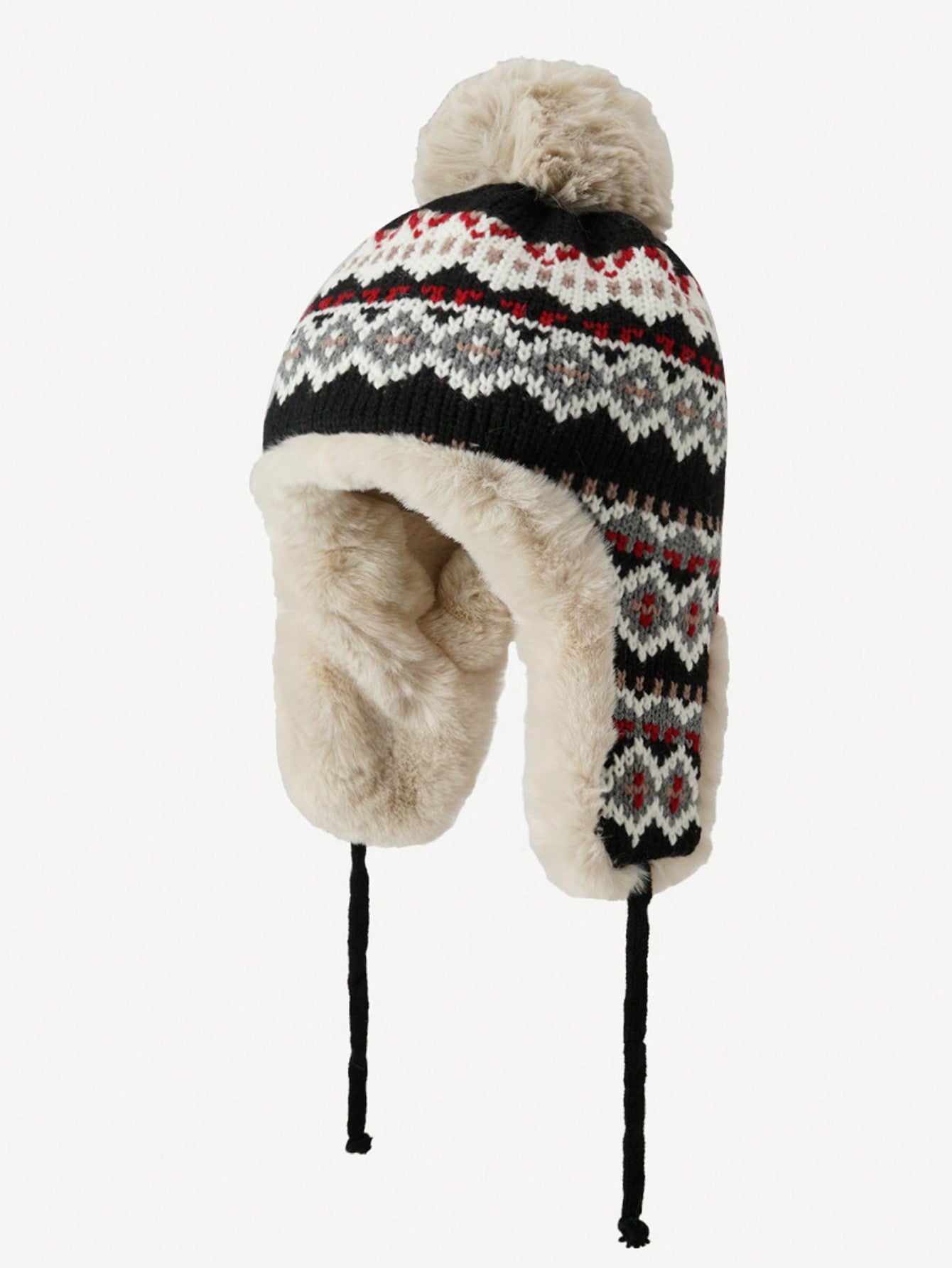 Winter Trapper Hat with Pom Pom - Black Nordic Design