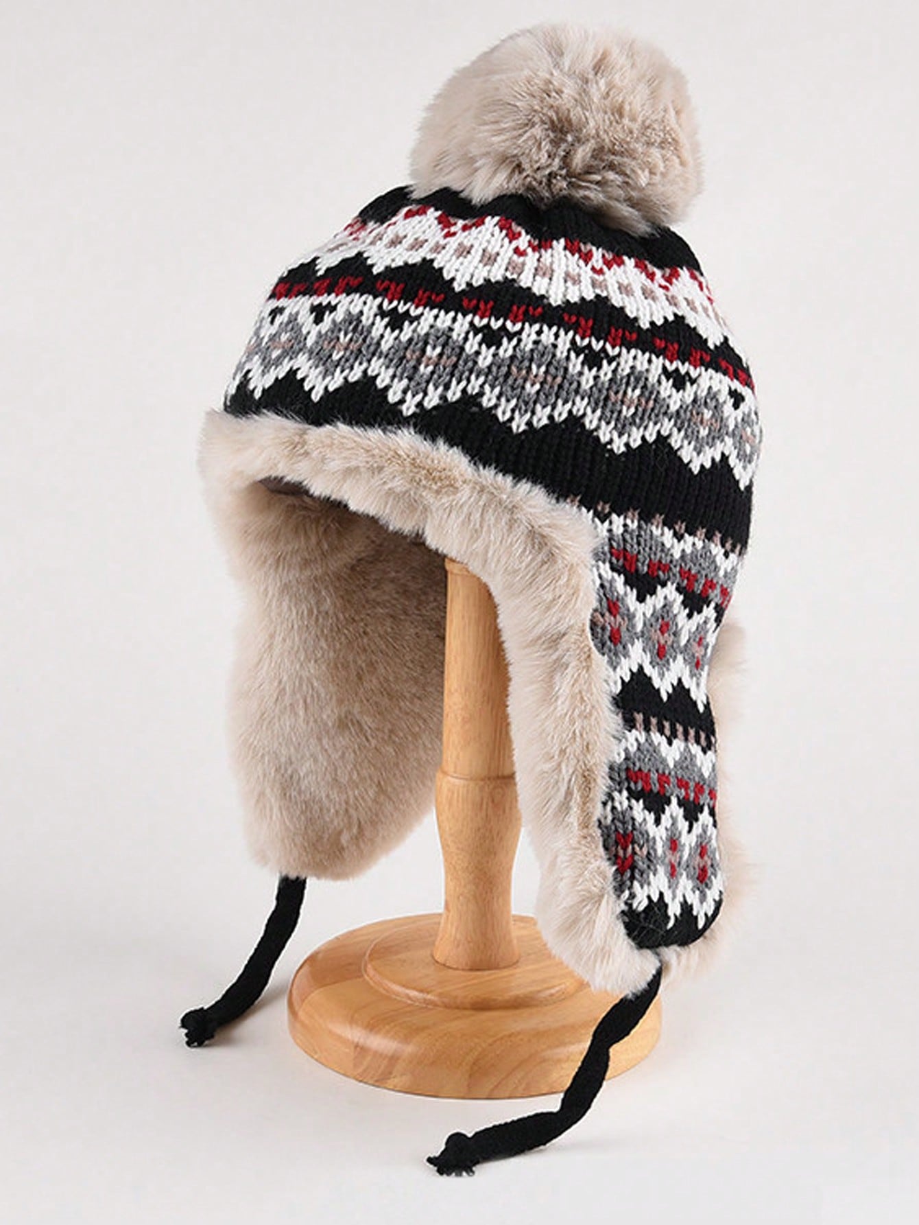 Winter Trapper Hat with Pom Pom - Black Nordic Design