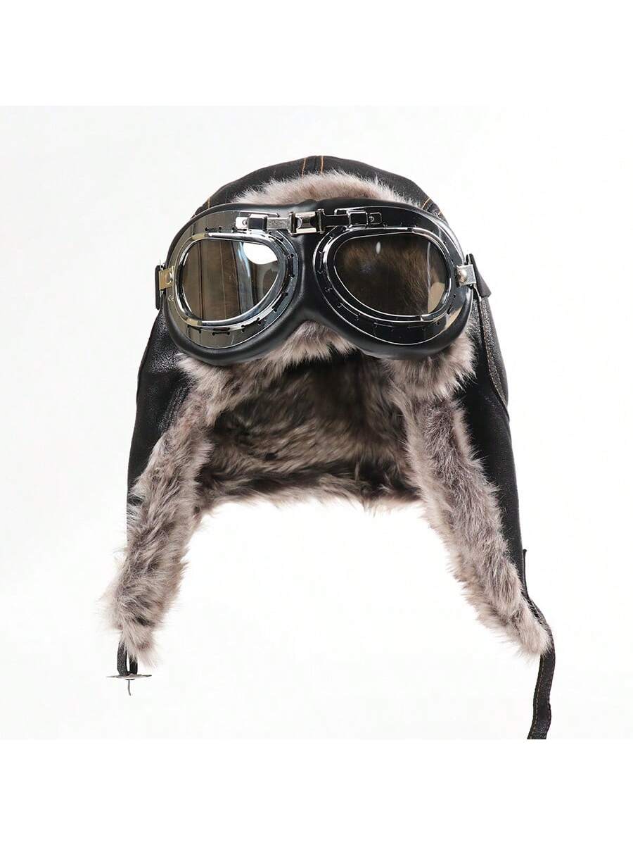 Black Aviator Trapper Hat with Goggles