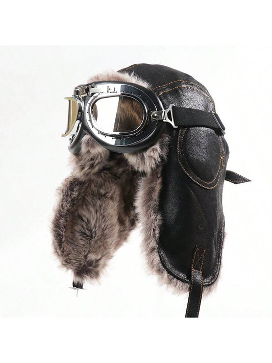 Black Aviator Trapper Hat with Goggles