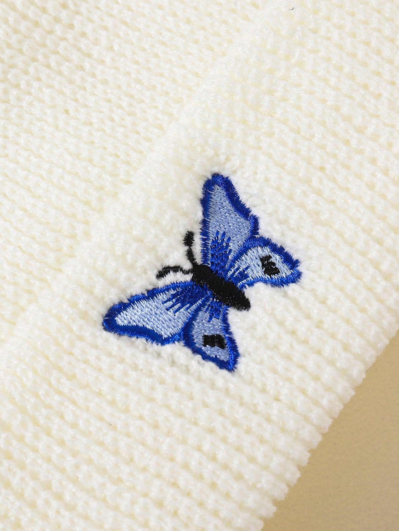 Blue Butterfly Embroidered Beanie – Cozy and Chic