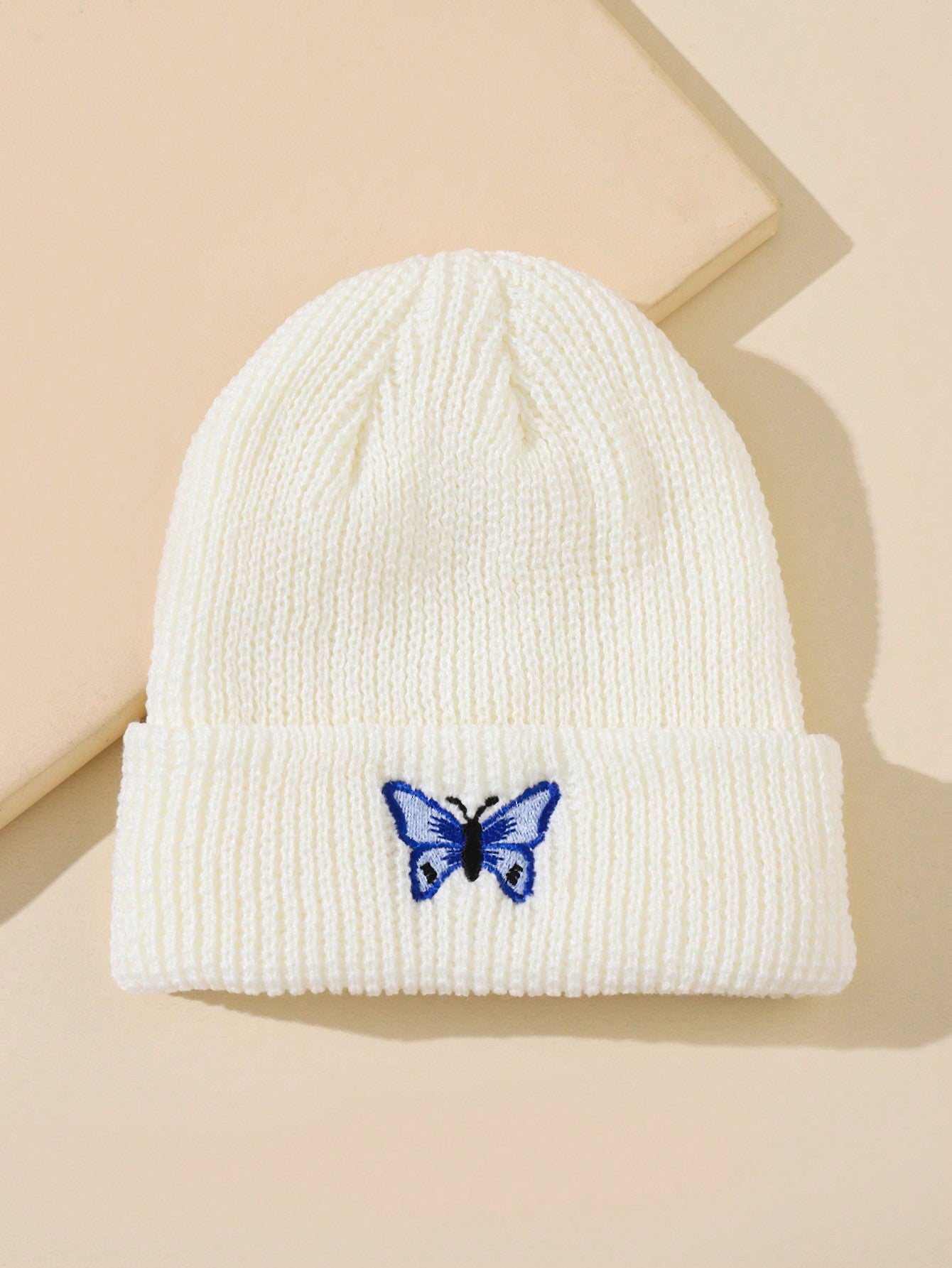 Blue Butterfly Embroidered Beanie – Cozy and Chic