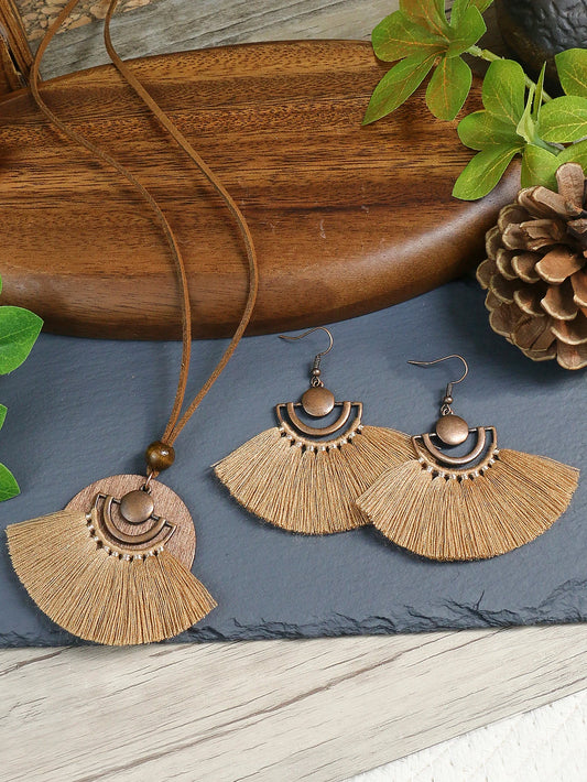 3pcs Bohemian Vintage Style: Necklace and Earring