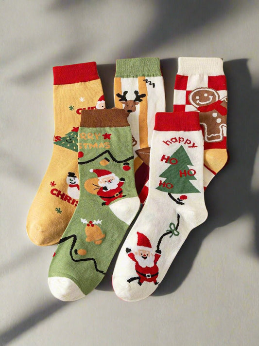 Festive Christmas Socks Set – 5 Pairs of Holiday-Themed Cozy Socks