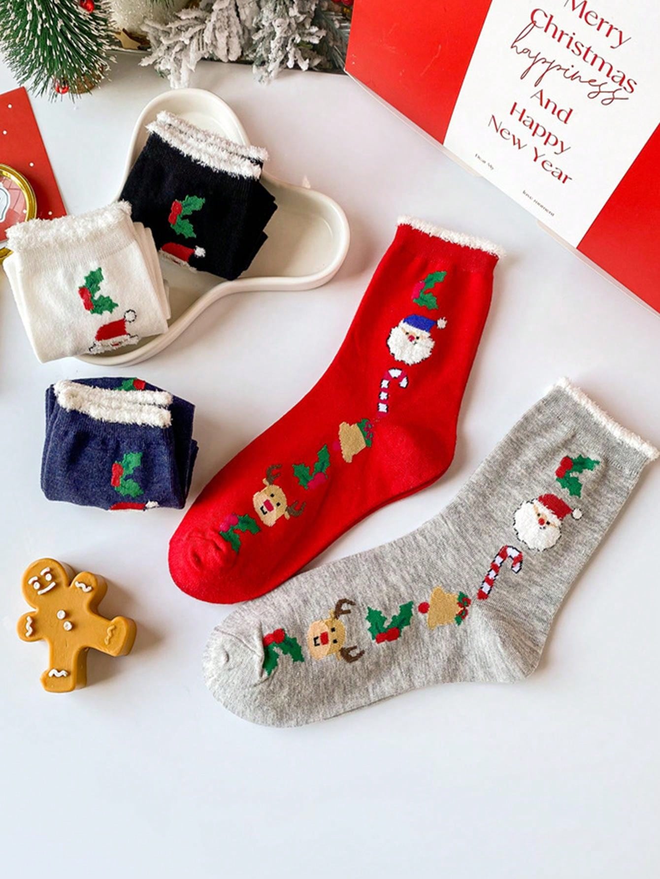 Festive Christmas Socks Set – 5 Pairs with Santa & Holiday Designs