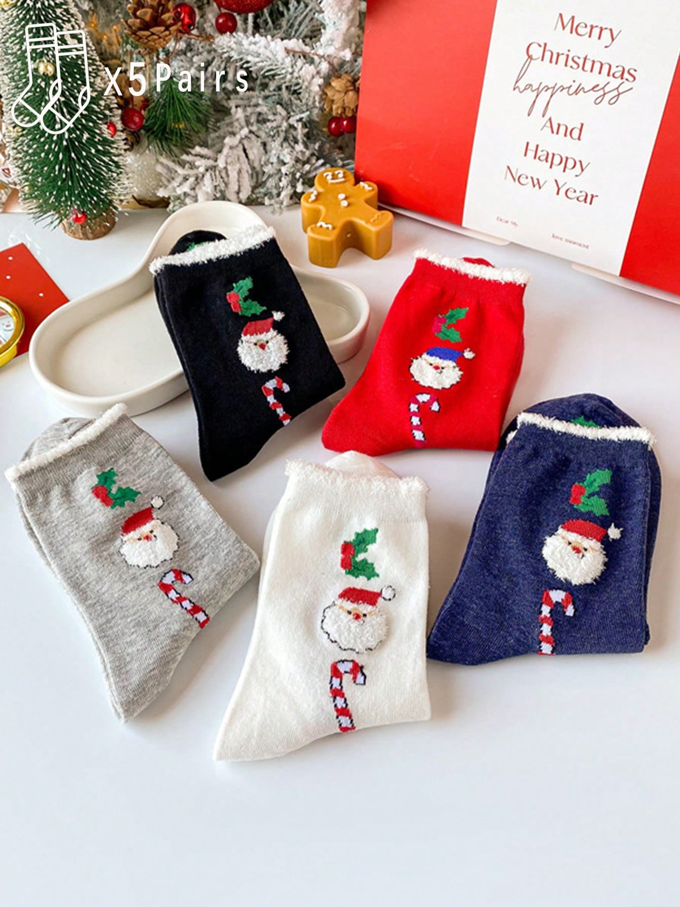 Festive Christmas Socks Set – 5 Pairs with Santa & Holiday Designs