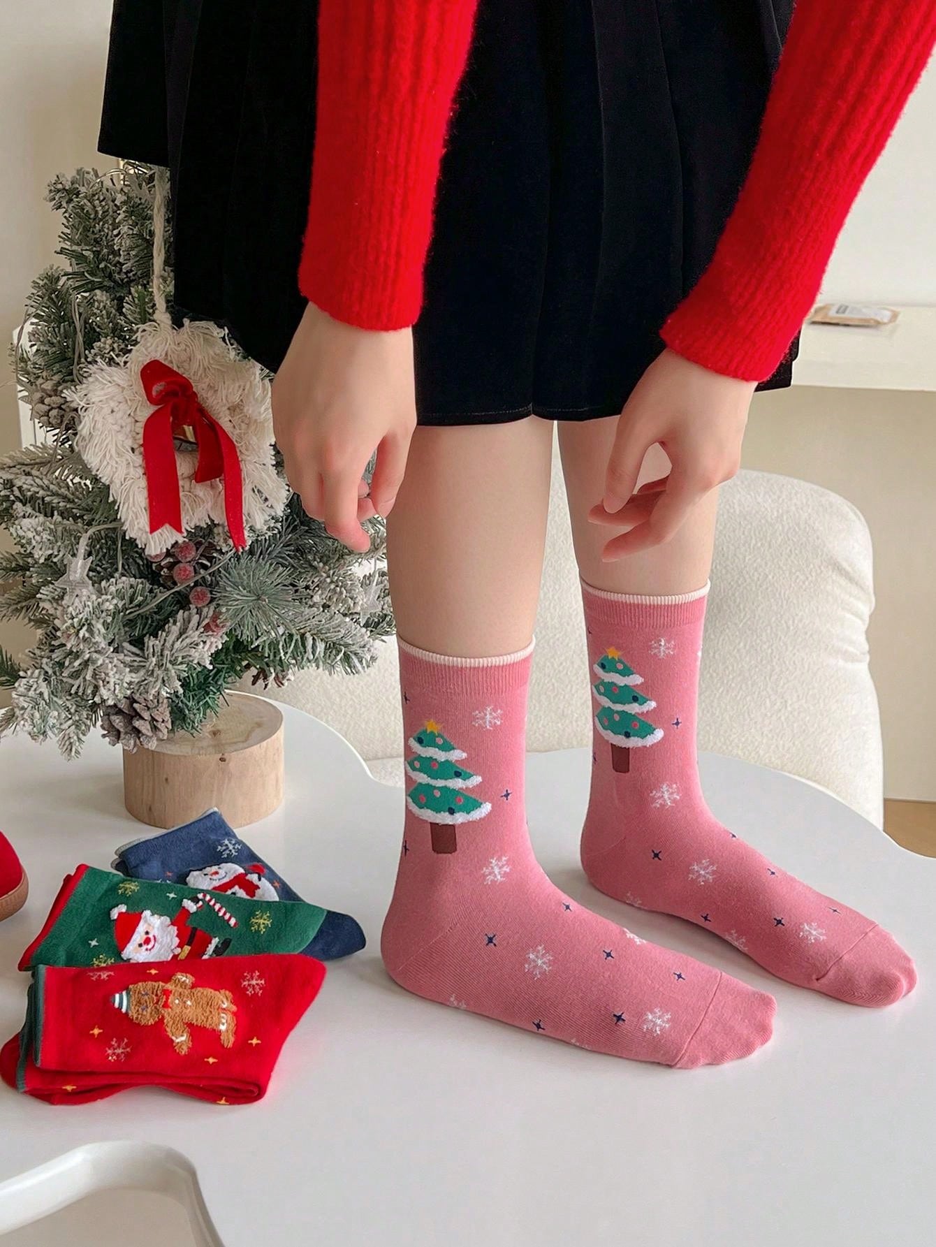 Festive Christmas Socks Set - Santa, Snowman, Tree, and Gingerbread Man Designs